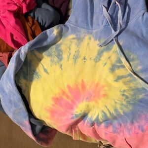 Tie-Dye Hoodie in Blue, Yellow, and Pink